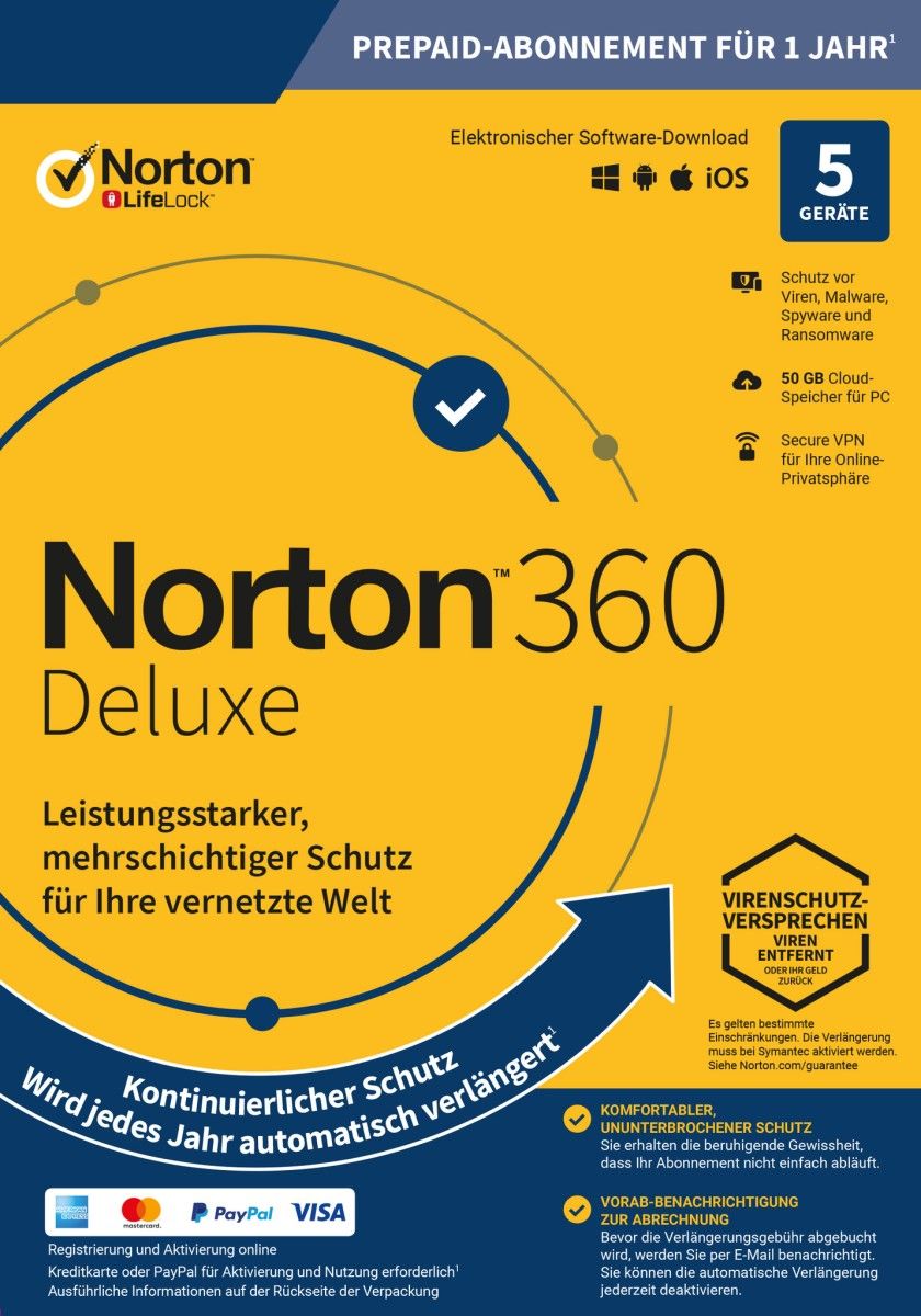 Norton 360 Deluxe I Kein Abo I 5 Geräte I 1 Jahr - WorldOfKeys2.0